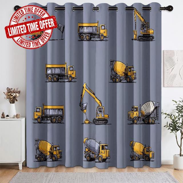 Blackout Curtains 29.5 x 65 Inch Minimalist Excavator Curtains for Kids                                                          Children Cartoon Eyelet Curtain