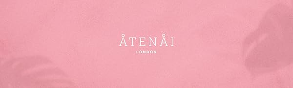 Text reads 'ATENAI' on pink background. Minimalist design with white text on solid pink surface.